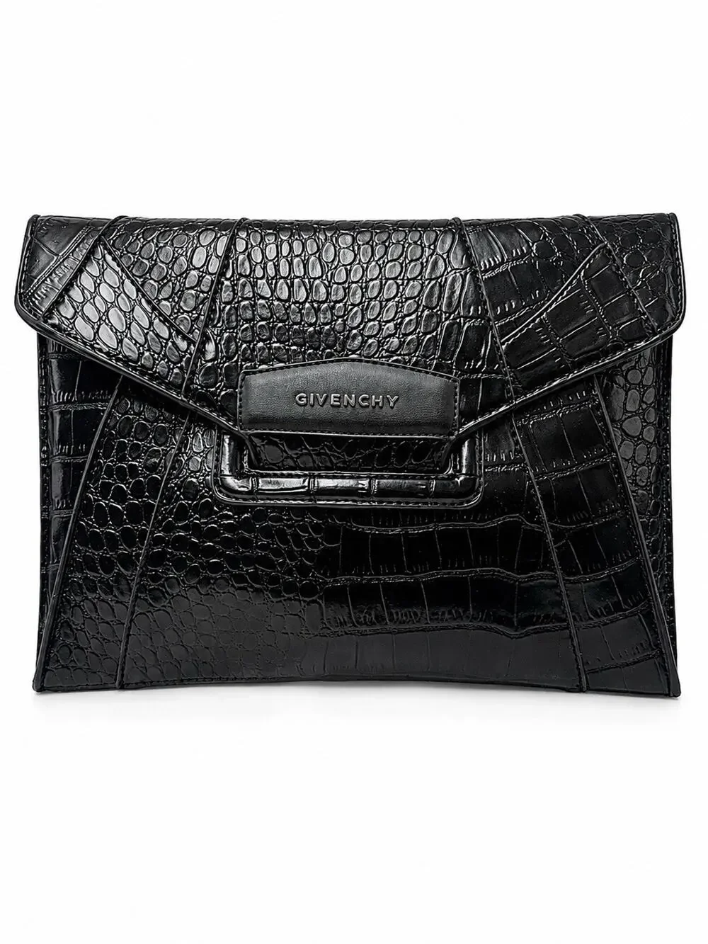 Givenchy Antigona Medium Envelope Clutch Black Croc Embossed Calfskin Leather